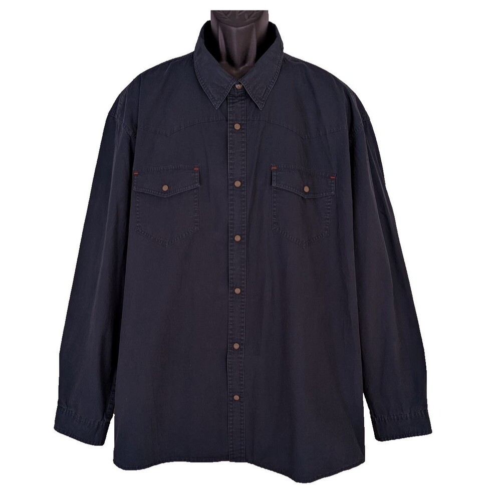 Orvis Trout Bum Pearl Snap Men's 2XL Navy Blue 100% Cotton Button Down Shirt